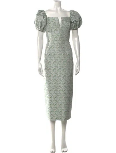 Pre-owned Markarian Floral Print Midi Length Dress In Green