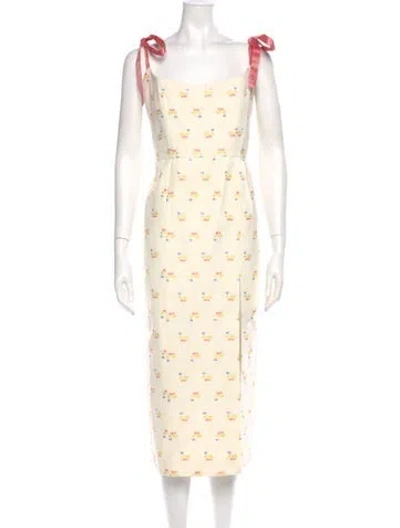 Pre-owned Markarian Floral Print Midi Length Dress In Neutral