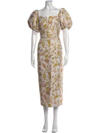 Pre-owned Markarian Floral Print Midi Length Dress In Neutrals