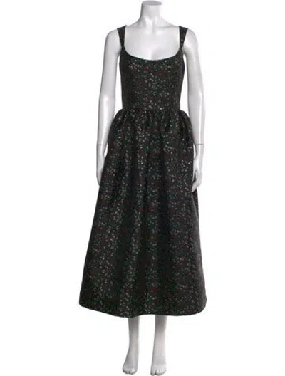 Pre-owned Markarian Floral Print Midi Length Dress W/ Tags In Black