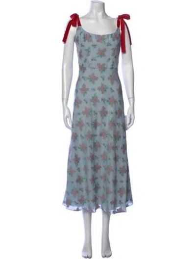 Pre-owned Markarian Floral Print Midi Length Dress W/ Tags In Blue