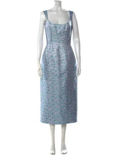 Pre-owned Markarian Floral Print Midi Length Dress W/ Tags In Blue