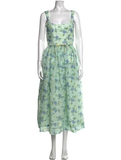Pre-owned Markarian Floral Print Midi Length Dress W/ Tags In Green