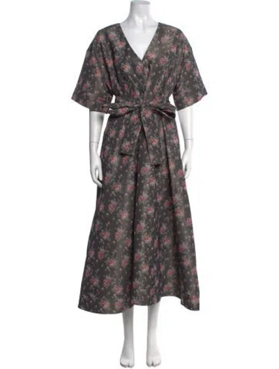 Pre-owned Markarian Floral Print Midi Length Dress W/ Tags In Grey