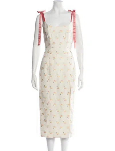 Pre-owned Markarian Floral Print Midi Length Dress In White