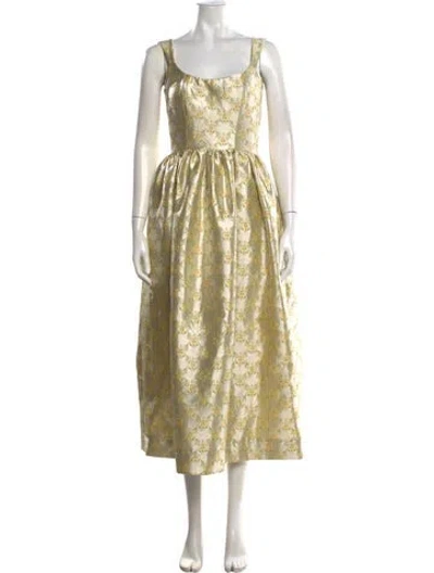 Pre-owned Markarian Floral Print Midi Length Dress In Yellow