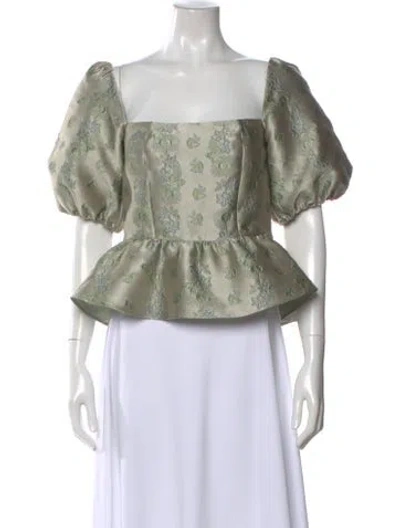 Pre-owned Markarian Floral Print Square Neckline Blouse In Green