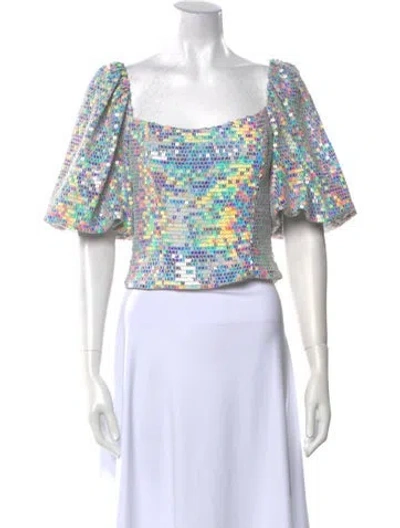 Pre-owned Markarian Floral Print Square Neckline Crop Top