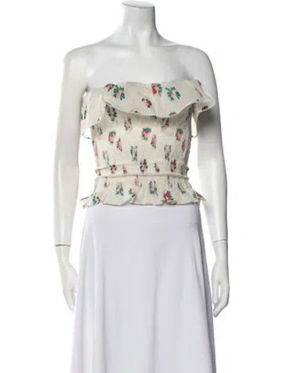 Pre-owned Markarian Floral Print Strapless Crop Top In Neutral