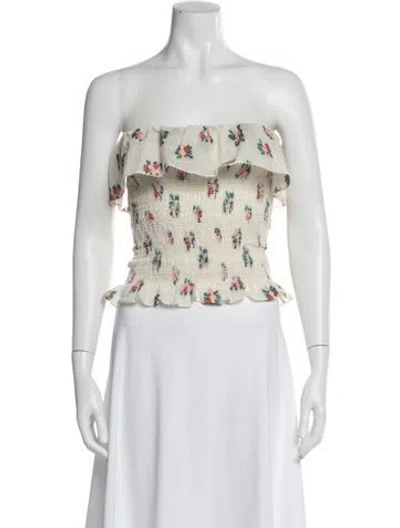 Pre-owned Markarian Floral Print Strapless Crop Top In Neutral