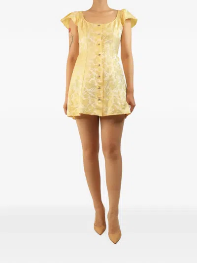 Pre-owned Markarian Floral-jacquard Mini Dress In Yellow