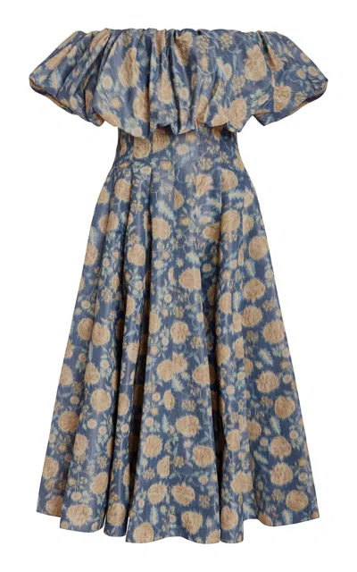Markarian Freesia Ikat Midi Dress In Blue