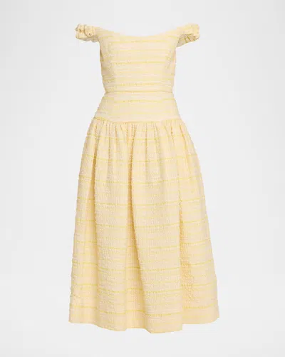 Markarian Georgie Striped Seersucker Off-the-shoulder Midi Dress In Neutral