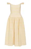 Markarian Giorgia Off-the-shoulder Striped-organza Midi Dress In Gold