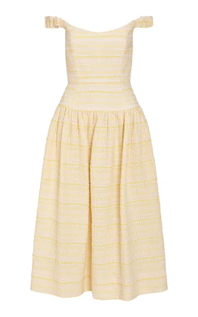 Markarian Giorgia Off-the-shoulder Striped-organza Midi Dress In Gold