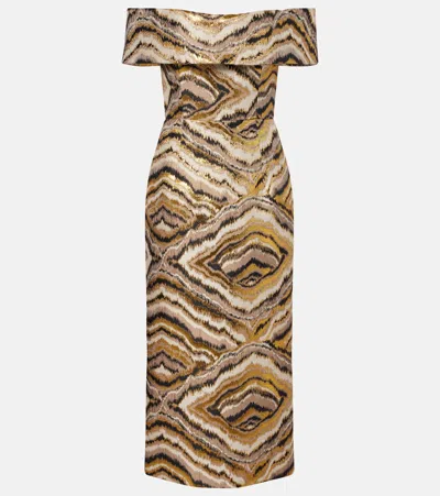 Markarian Gloria Off-shoulder Jacquard Midi Dress In Multi