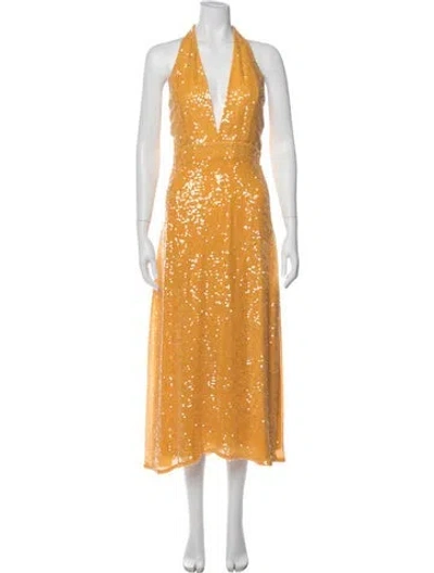 Pre-owned Markarian Halterneck Midi Length Dress In Yellow