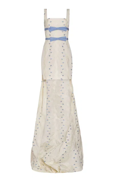 Markarian Harriet Convertible Bow-detailed Striped Taffeta Mini Dress In Neutral