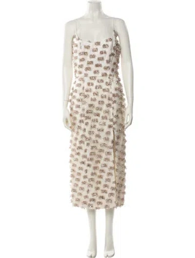 Pre-owned Markarian Iris Tinsel Midi Length Dress In Neutrals
