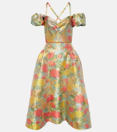 Markarian Jackie Puff Sleeve Midi Dress In Floral Multi