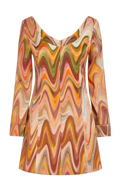 Markarian Jane Metallic Wave A-line Mini Dress In Orange