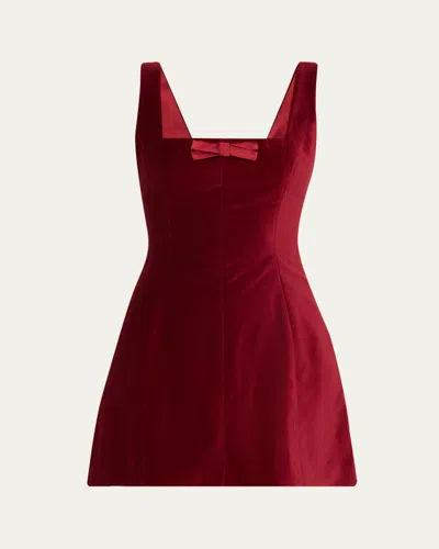 Markarian Jeanine Bow Square-neck Velvet Mini Dress In Burgundy