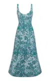 Markarian Judith Floral Brocade A-line Midi Dress In Teal Brocade
