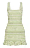Markarian Kira Stripe-organza Square-neck Mini Dress In Green