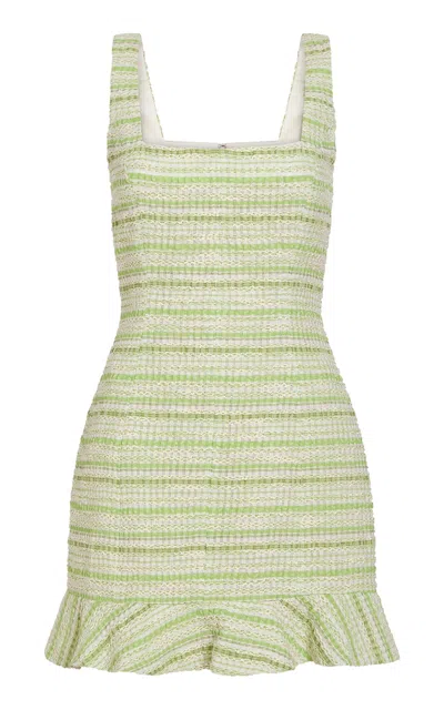 Markarian Kira Stripe-organza Square-neck Mini Dress In Green