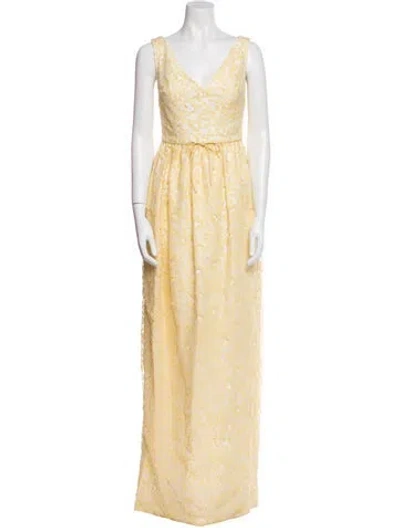 Pre-owned Markarian Lace Pattern Long Dress In Yellow