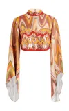 Markarian Lady Marmalade Metallic Wave Beaded Crop Top In Orange