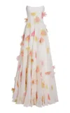 Markarian Laila Floral-appliquéd Beaded Organza Gown In Neutral