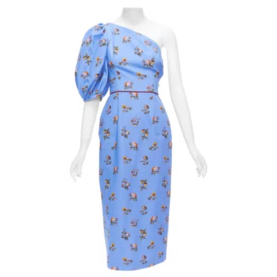 Pre-owned Markarian Laurel Blue Cotton Periwinkle Floral Print One Shoulder Dress Us0
