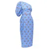 Markarian Laurel Cotton Periwinkle Floral Print One Shoulder Dress In Blue
