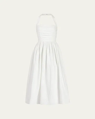 Markarian Leia Floral Stripe Ruched Halter Midi Dress In Off White