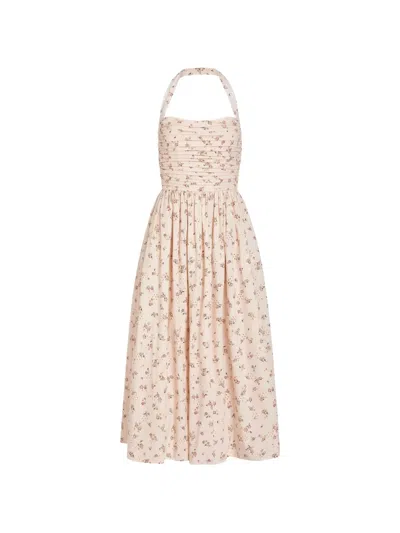 Markarian Leia Floral-bouquet Halter-neck Cotton Midi Dress In Neutral