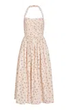 Markarian Leia Ruched Cotton Eyelet Midi Halter Dress In Animal Print