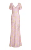 Markarian Lilou Puff-sleeve Satin Gown In Multi