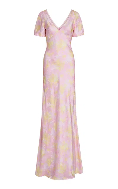 Markarian Lilou Puff-sleeve Satin Gown In Multi