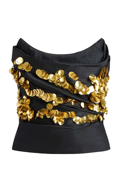 Markarian Lily Sequined Draped Top In Black