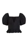Markarian Lucia Puff Sleeve Taffeta Top In Black