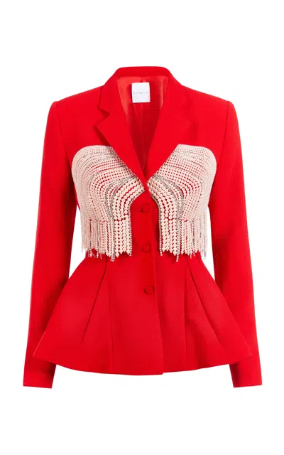 Markarian Lynn Wool Pearl-embellished Blazer In Red