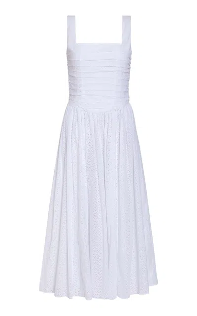 Markarian Maeve Ruched Cotton Eyelet Midi Dress In White