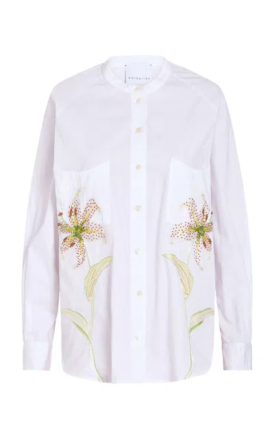 Markarian Margery Tigerlily-beaded Cotton Shirt In White
