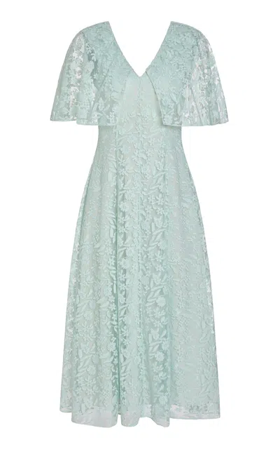 Markarian Marina Lace Midi Capelet Dress In Blue