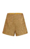 Markarian Mira Floral Brocade High Waisted Shorts In Gold