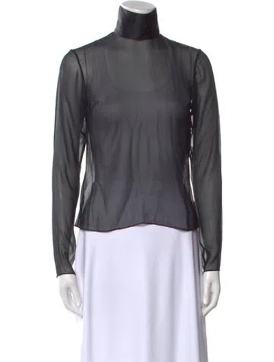 Pre-owned Markarian Mock Neck Long Sleeve Blouse In Black