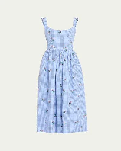 Markarian Nara Sequin Embroidered Check Fit-and-flare Midi Dress In Blue