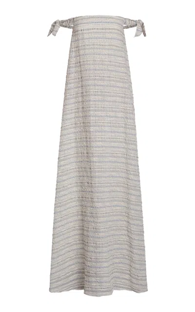 Markarian Narcissus Off-the-shoulder Striped-organza Gown In Blue