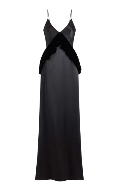 Markarian Neroli Satin And Velvet Gown In Black